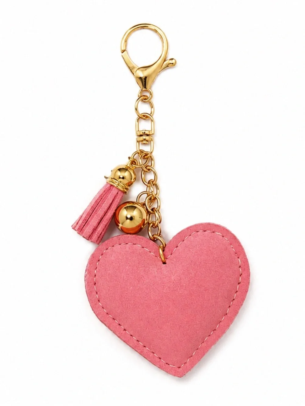 NEW - Pink Rhinestone Heart Bag Charm Keychain | Tassel & Gold Hardware